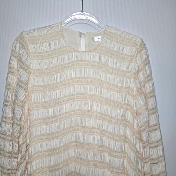 Anine Bing Viola Dress Knee Length Cream Pleating & Lace Uneven Hem M - Picture 4 of 10